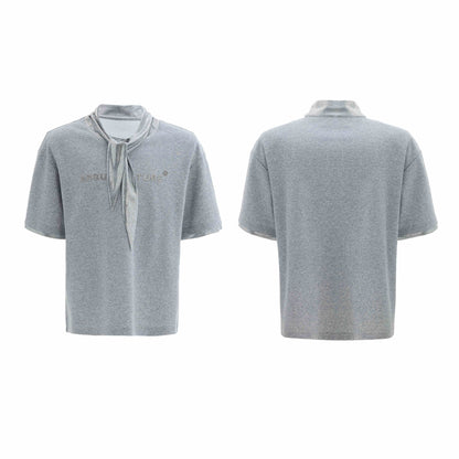 Tie Stitching Design Short Sleeve Metal Printing Simple T-shirt Tide