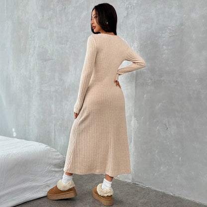 Slim V-neck Solid Color Dress Sweater