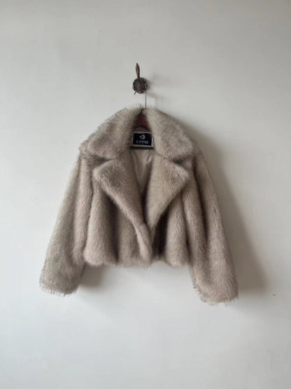 Fashion Loose Lapels Fur Coat Women&