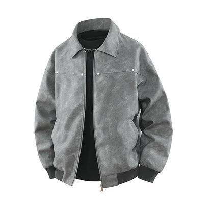 American Retro Brown Lapel Leather Coat