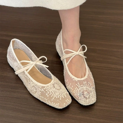 Spring Mesh Breathable Square Toe Mary Jane Pumps