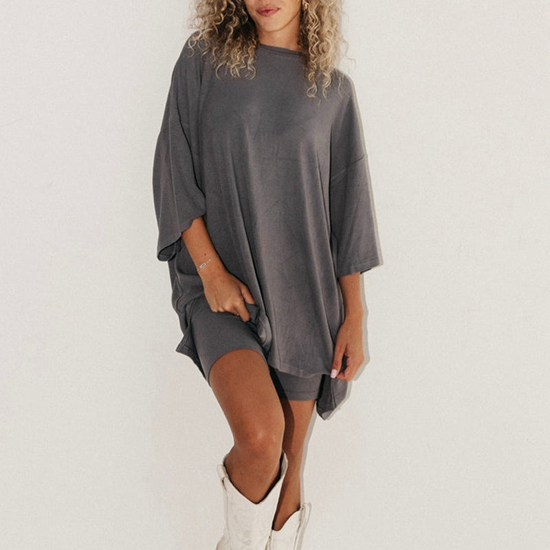Summer Shorts Suit Fashion Loose Short-sleeved T-shirt And Slim Tight Pants Women&