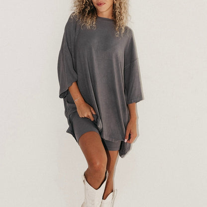 Summer Shorts Suit Fashion Loose Short-sleeved T-shirt And Slim Tight Pants Women&