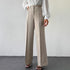 Stylish 2025 New Fashion Temperament High Waist Slimming And Straight Casual Trousers with side pockets in apricot.