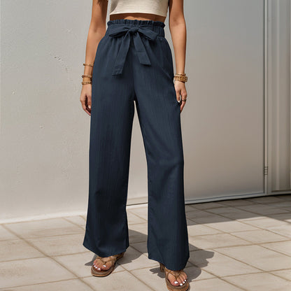 Tied Lotus Leaf Elastic Trousers