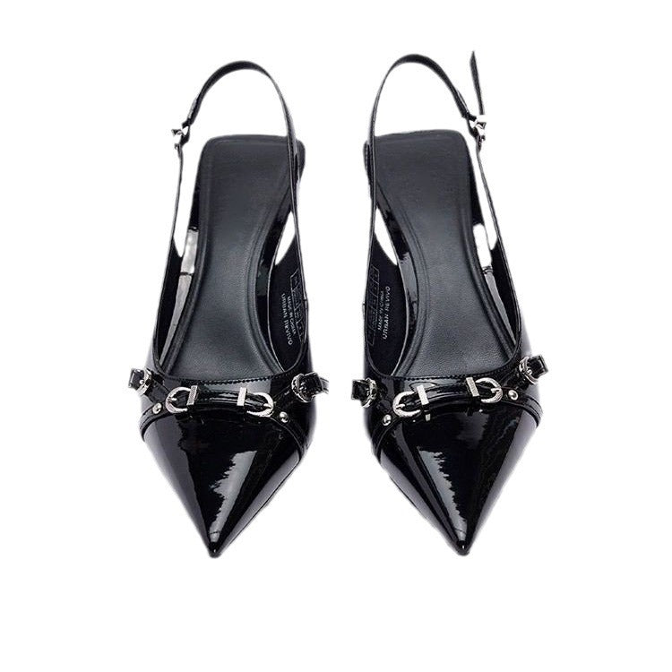 Simple Metal Buckle Pointed Shallow Mouth Stiletto Heel Women&