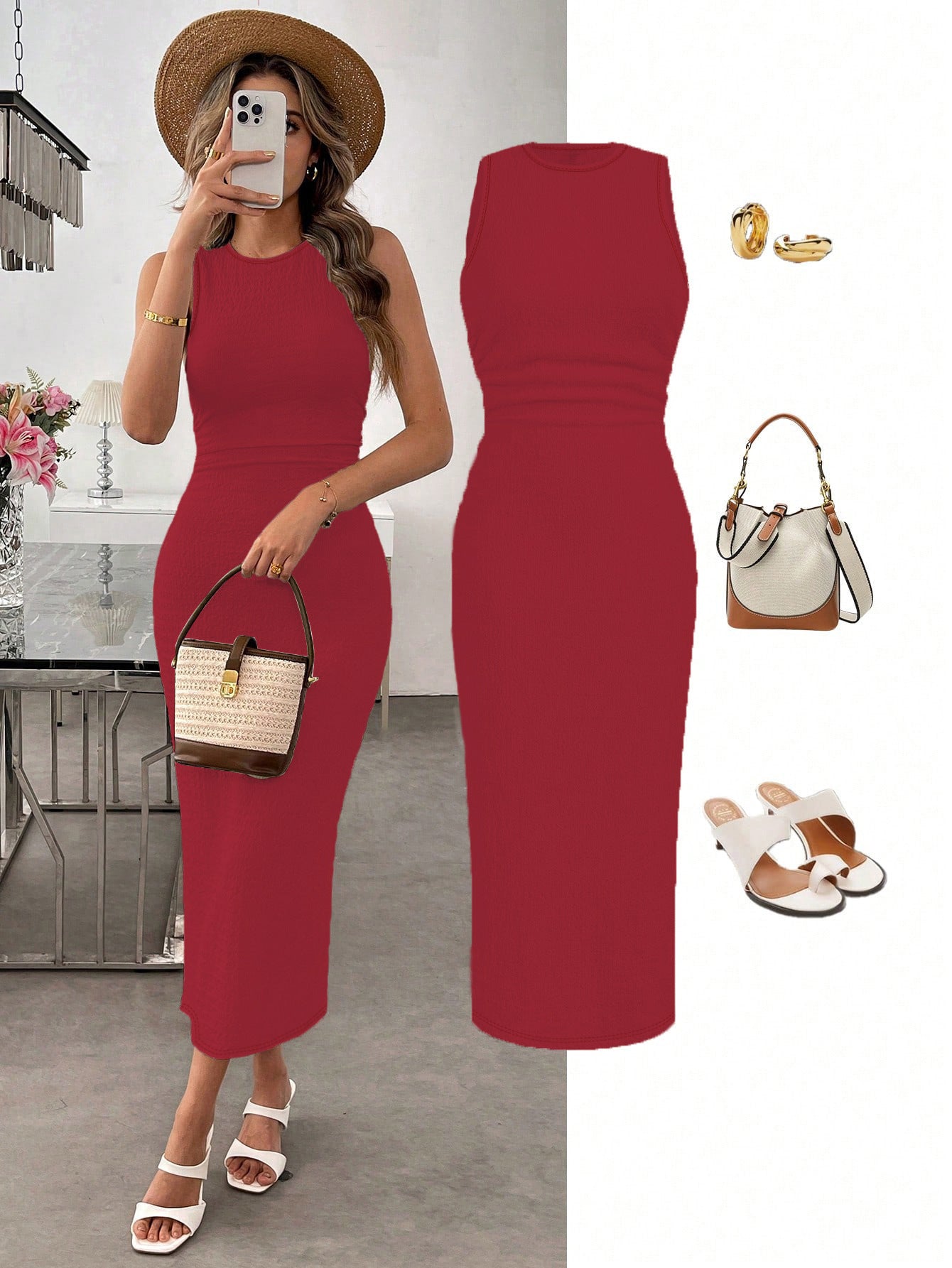 Vacation Style Short Sleeve Slit Slim-fitting Dress