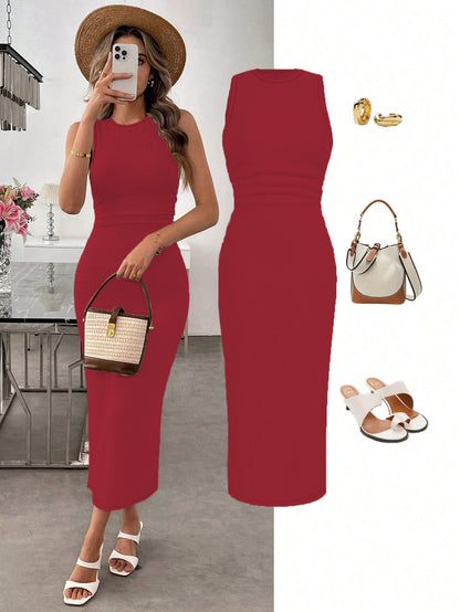 Vacation Style Short Sleeve Slit Slim-fitting Dress