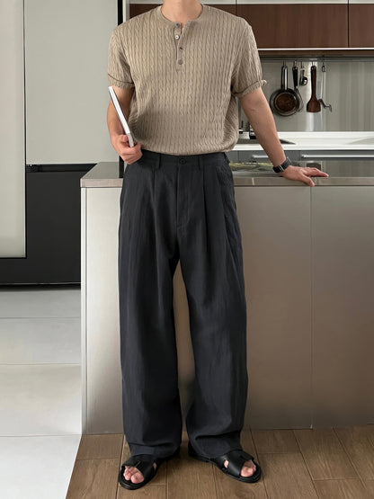 Army Green Linen Leisure Trousers Men&