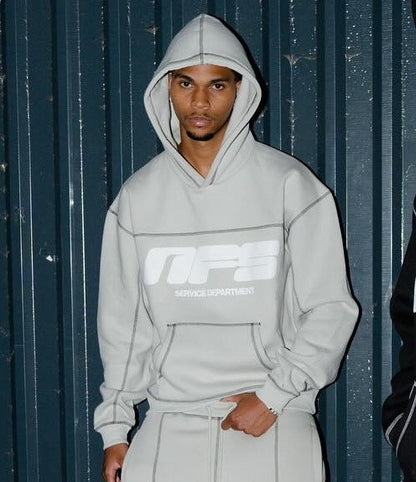 Letter Foaming Line Stitching Hooded Pullover Men&