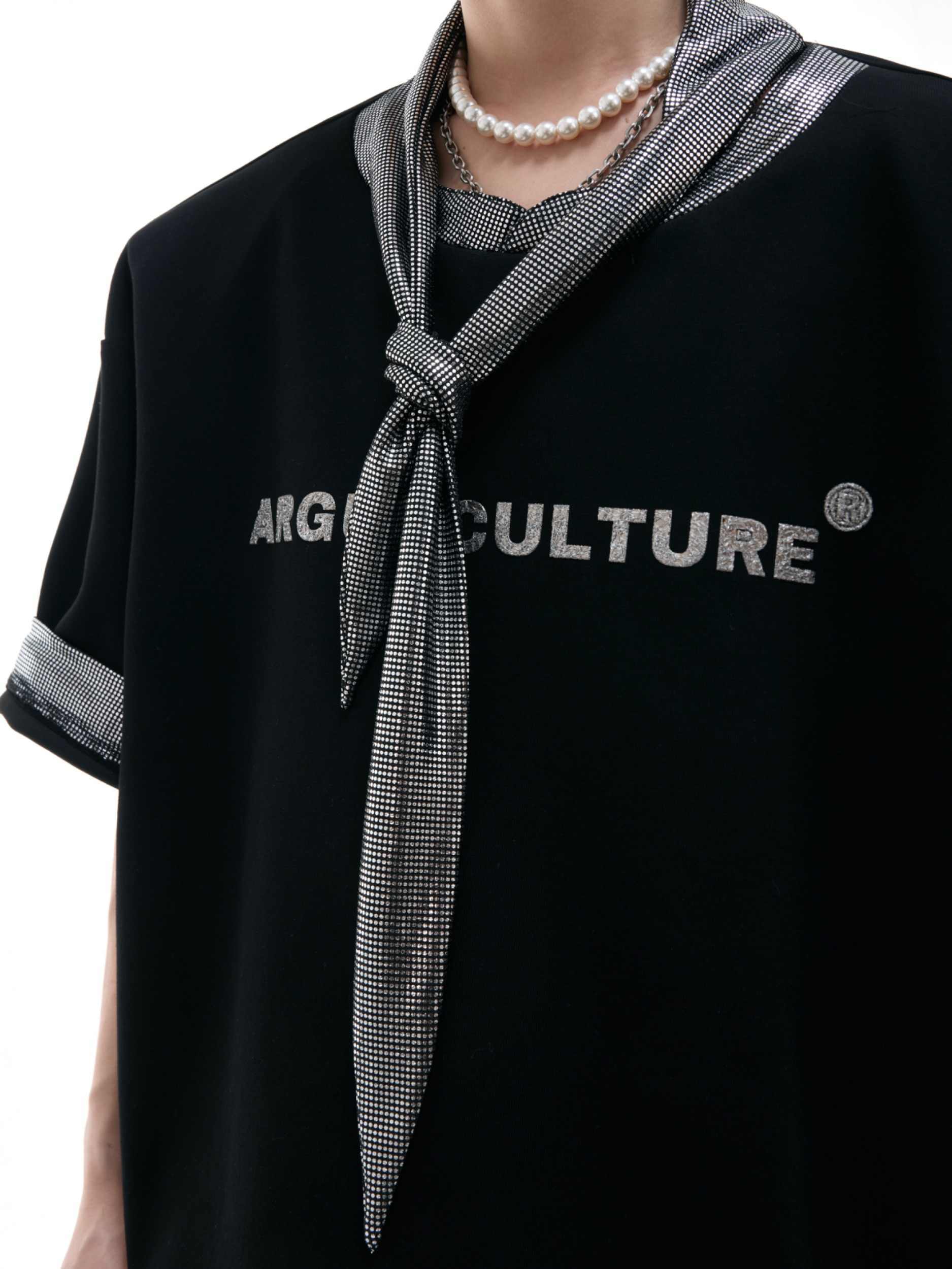 Tie Stitching Design Short Sleeve Metal Printing Simple T-shirt Tide