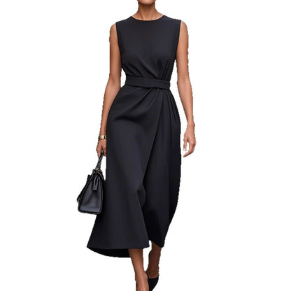 Summer Irregular Sleeveless Dress With Belt Fashion Temperament Slim Back Zipper Dresses For Women Clothing