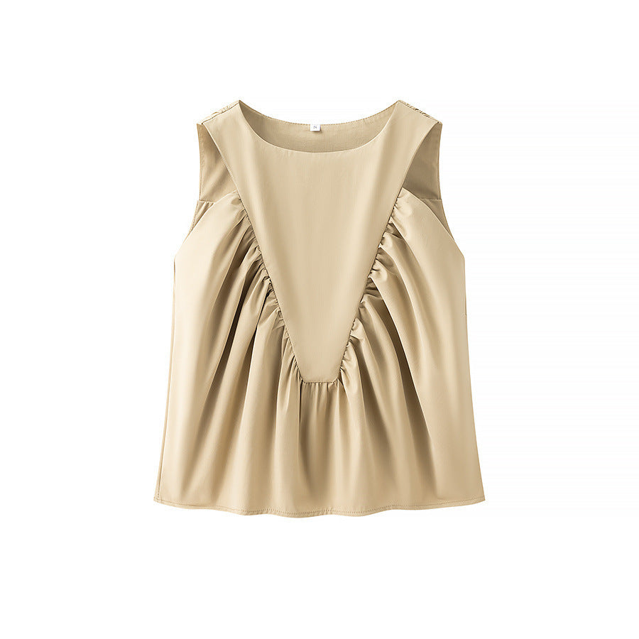 Pleated Decorative Vest Women&