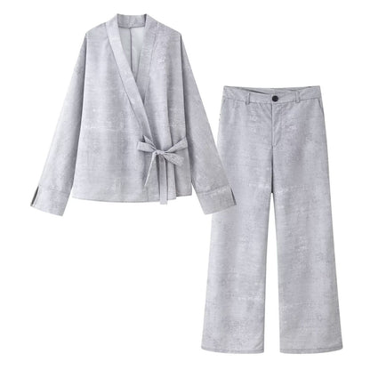 Shirt Embroidery Pants Wide Leg Two-piece Set