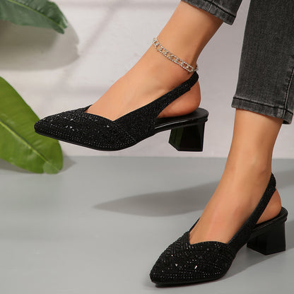 Rhinestone Pointed Toe Low Heel Women&