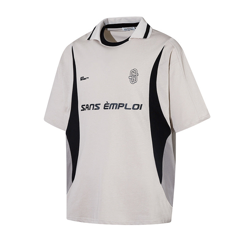 Retro Sports Deconstruction Stitching Contrast Color Short Sleeve