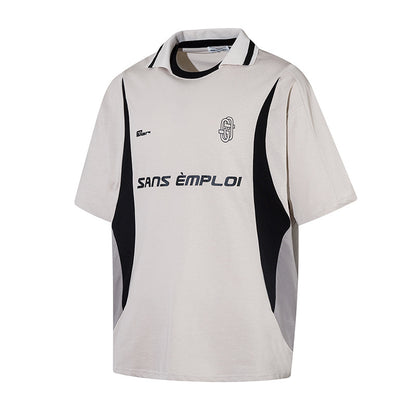 Retro Sports Deconstruction Stitching Contrast Color Short Sleeve