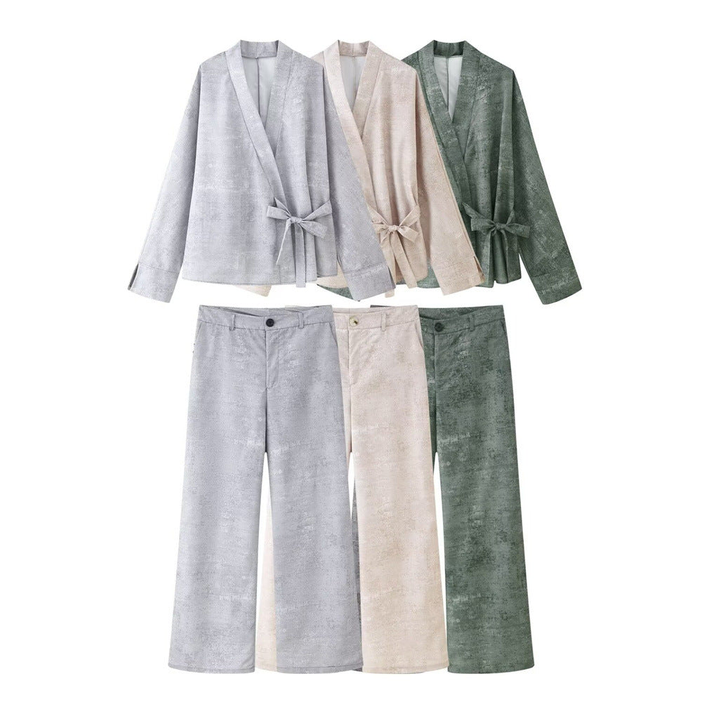 Shirt Embroidery Pants Wide Leg Two-piece Set