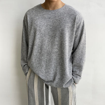 Round Neck Loose Casual White Sweater Long Sleeve Men&