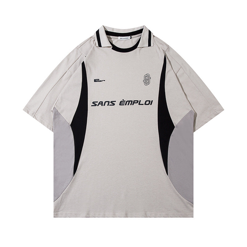 Retro Sports Deconstruction Stitching Contrast Color Short Sleeve