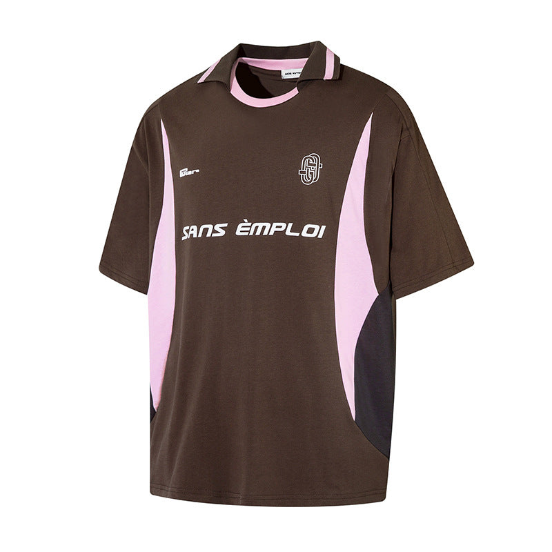 Retro Sports Deconstruction Stitching Contrast Color Short Sleeve
