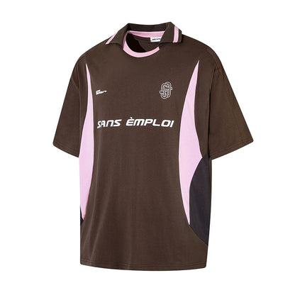 Retro Sports Deconstruction Stitching Contrast Color Short Sleeve