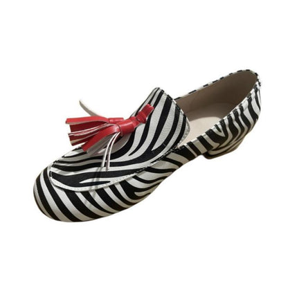 Spring And Autumn Tassel Low Heel Round Head 40-43 Low-cut Plus Size Leopard Print Casual Loafers