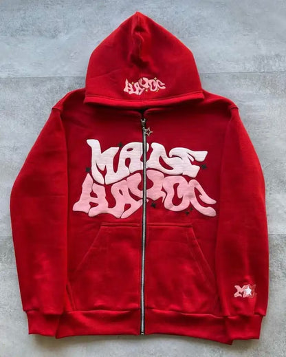 Gothic Hip Hop Zipper Digital Printing Hoodie