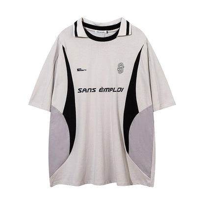 Retro Sports Deconstruction Stitching Contrast Color Short Sleeve