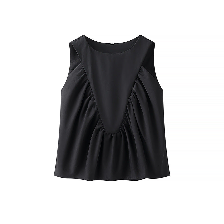 Pleated Decorative Vest Women&