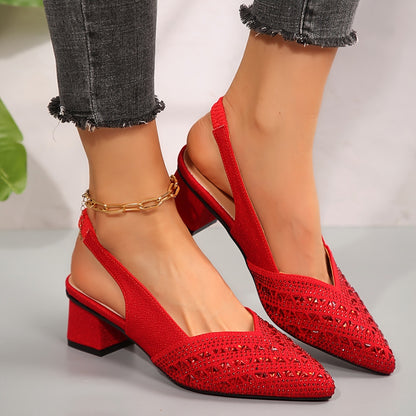 Rhinestone Pointed Toe Low Heel Women&