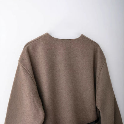 Clothing With Belt Soft V-neck Long Sleeve Jacket Coat