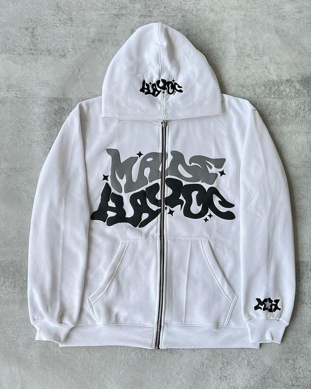 Gothic Hip Hop Zipper Digital Printing Hoodie