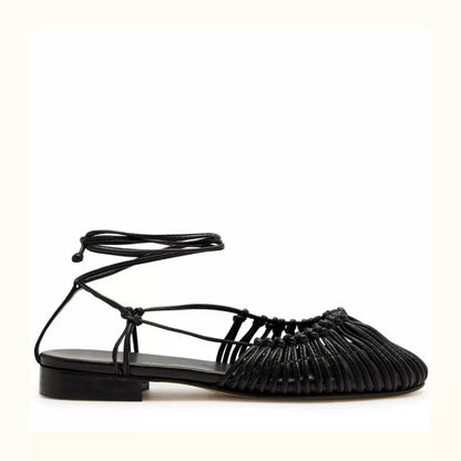 Niche Handmade Weave Vintage Genuine Leather Twine Grip Sandals
