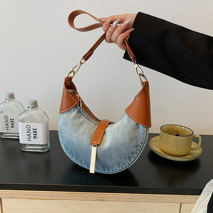 Denim Retro Contrast Color Shoulder Selenodont Crossbody Bag