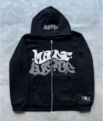 Gothic Hip Hop Zipper Digital Printing Hoodie