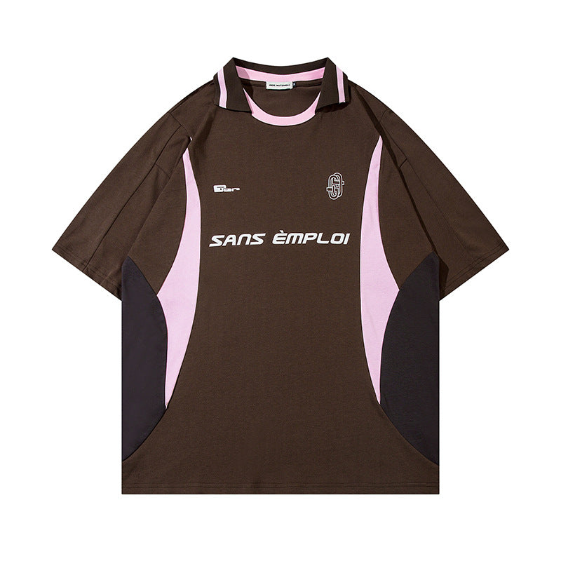 Retro Sports Deconstruction Stitching Contrast Color Short Sleeve