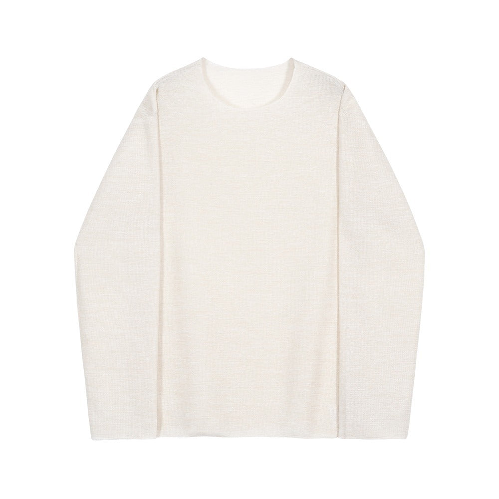 Round Neck Loose Casual White Sweater Long Sleeve Men&
