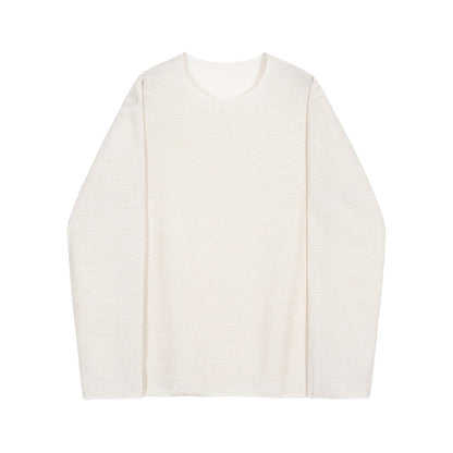 Round Neck Loose Casual White Sweater Long Sleeve Men&