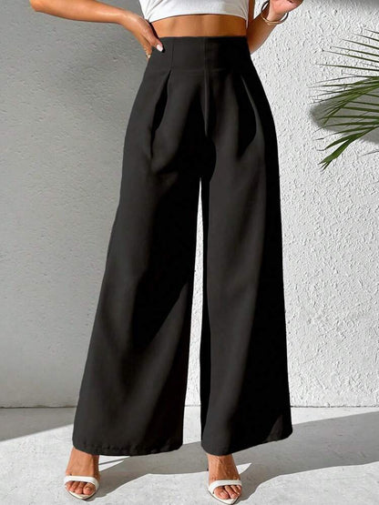 Solid Color High Waist Drooping Wide Leg Business Pants Trousers And Suit Pants