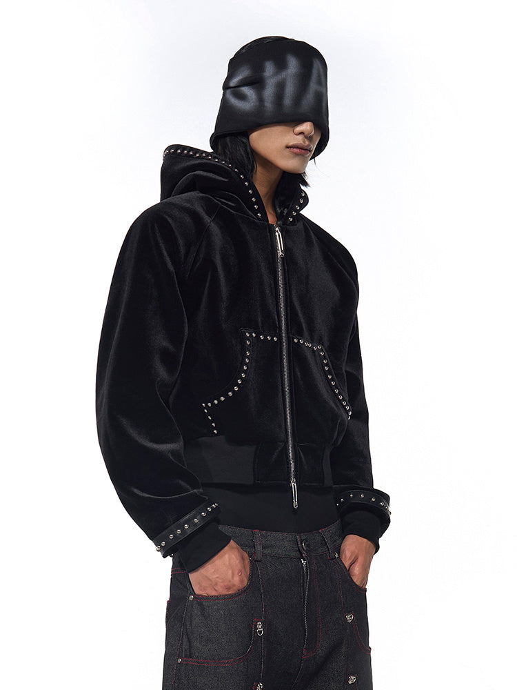 Gold Velvet Short Type Hooded Jacket