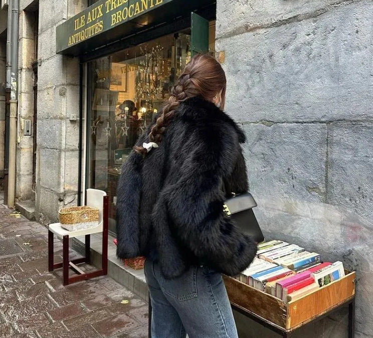 Fashion Loose Lapels Fur Coat Women&