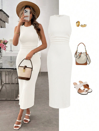Vacation Style Short Sleeve Slit Slim-fitting Dress