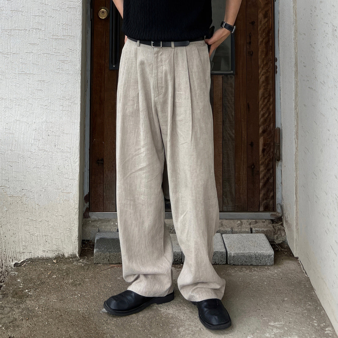 Army Green Linen Leisure Trousers Men&