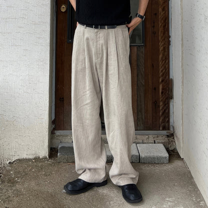 Army Green Linen Leisure Trousers Men&