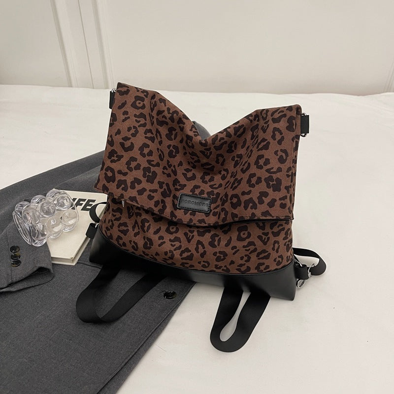 Multi-purpose Casual Fashion Temperament Leopard Print Leather Velvet Backpack Women&
