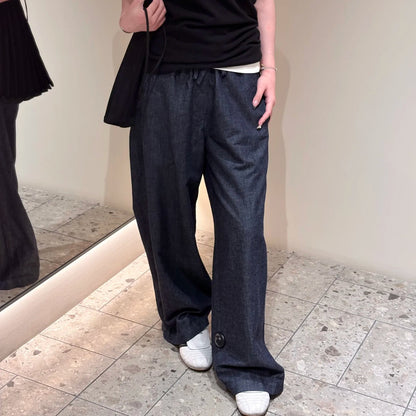 Casual Style Drawstring Elastic Waist Wide Leg Jeans