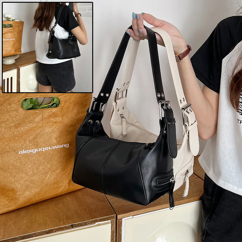 Y2K Style Shoulder Bag For Women Trendy Motorcycle Handbag Minimalist Shoulder Purse For Girls Street Wear