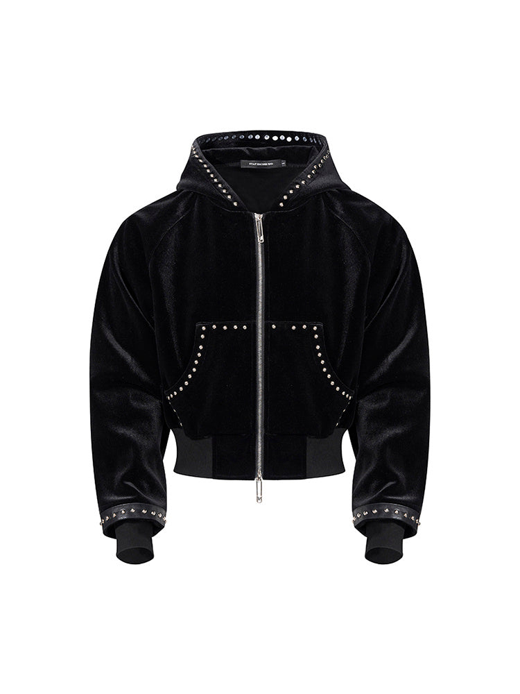 Gold Velvet Short Type Hooded Jacket