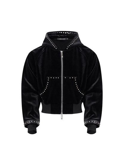 Gold Velvet Short Type Hooded Jacket